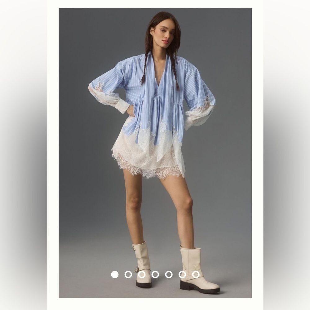 Maeve V-Neck Lace Twofer Mini Shirt Dress Size 0P